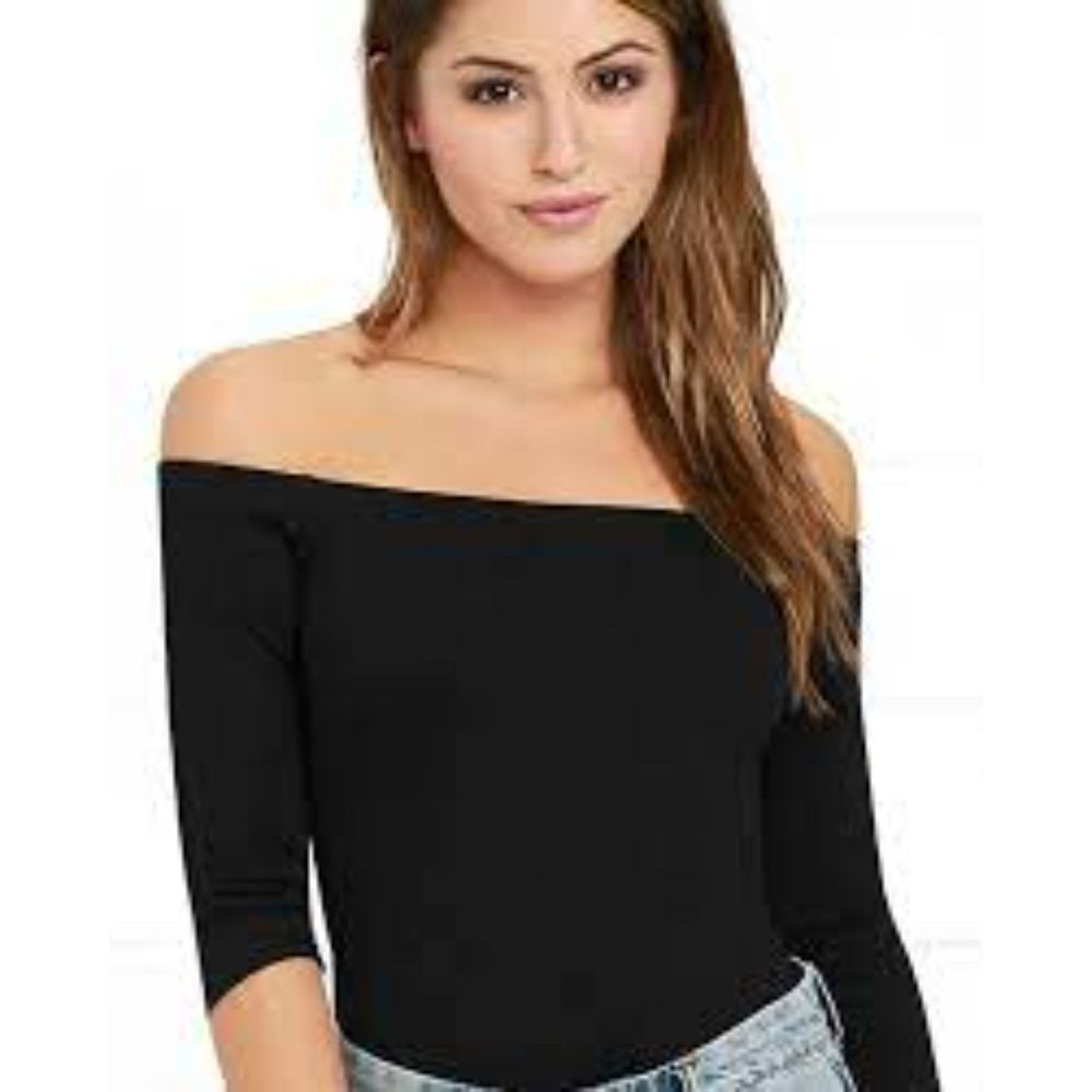 Lulus Like A Bird Black Off the Shoulder Bodysuit M